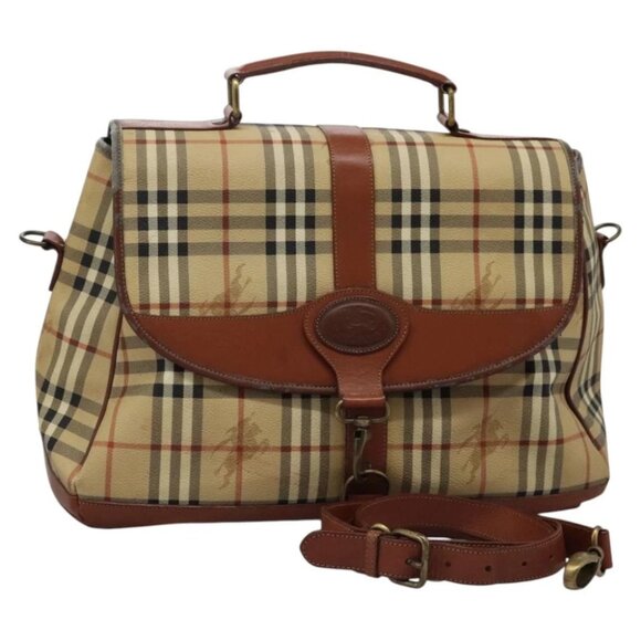 Burberrys Nova Check Boston Bag PVC 2way Beige Auth MX139 - Picture 1 of 15